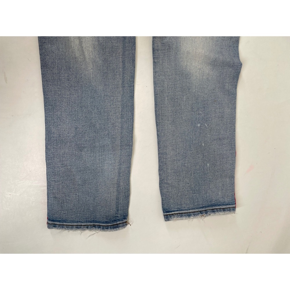 Preme Mens 34x32 Moto Biker Jeans Distressed Light Wash Side Stripe Slim Fit - Picture 6 of 10